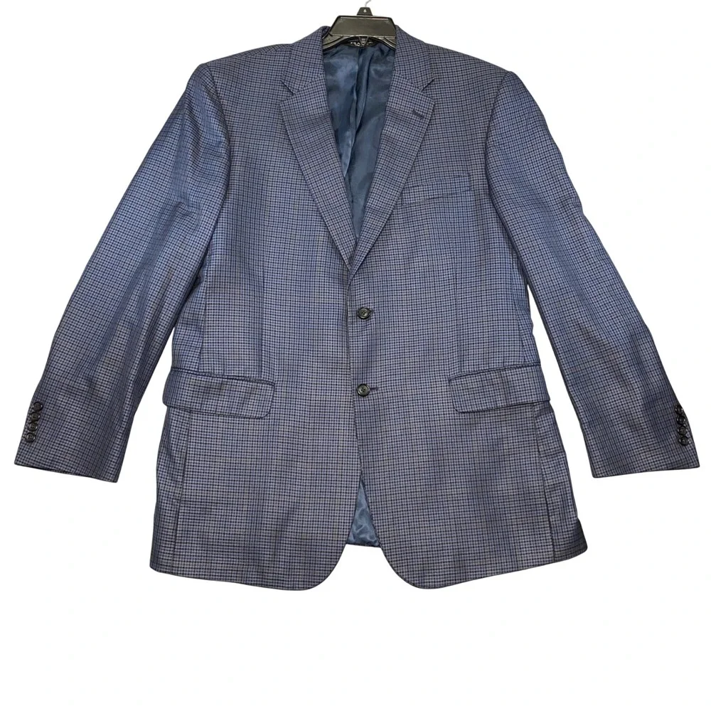Jos. A. Bank Signature Collection 44L Blazer Silk Wool Blue Tailored Check Plaid